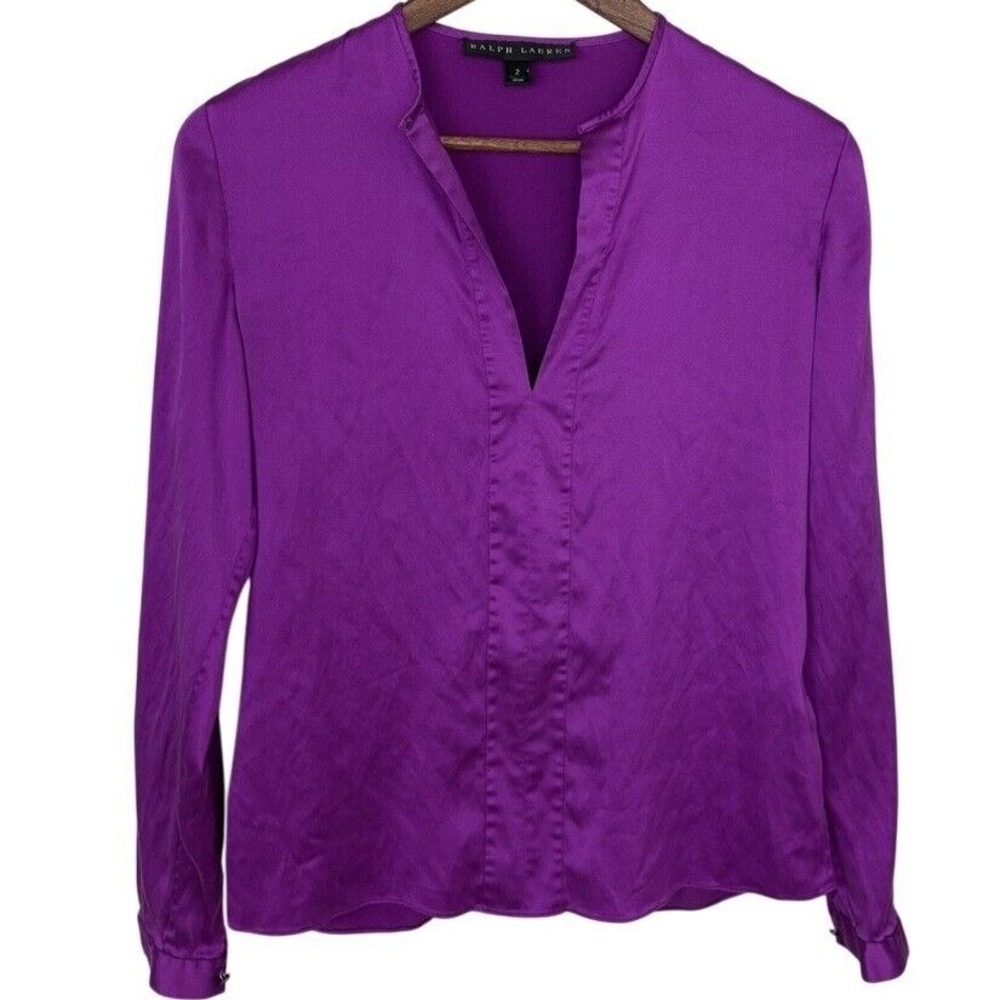 RALPH LAUREN $298 BLACK LABEL‎ Silk Blouse Top Purple Size 2 Office Fairy Whimsy